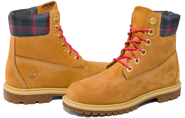 (WMNS) Timberland Heritage 6 Inch Waterproof Boots 'Wheat Nubuck with Pink Teal Plaid' A5MC4231