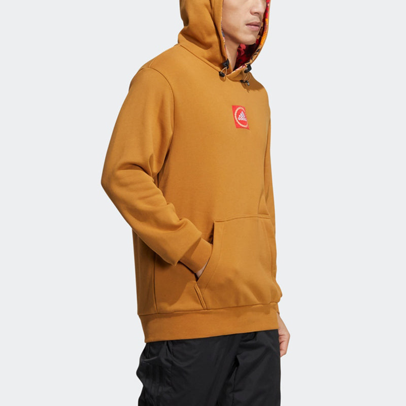Men's adidas Cny Gfx Hood Limited Embroidered Pattern Sports Pullover Light Brown HI3285
