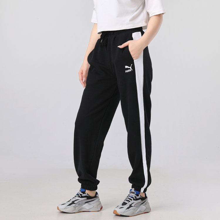 (WMNS) PUMA Classics Relaxed Joggers Logo Printing Sports Trousers Black 530282-01