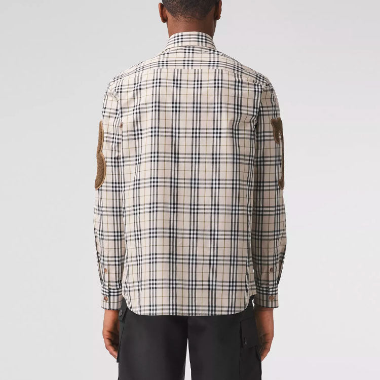 Men's Burberry Alphabet Pattern Vintage Plaid Long Sleeves Shirt Yellow 80423501