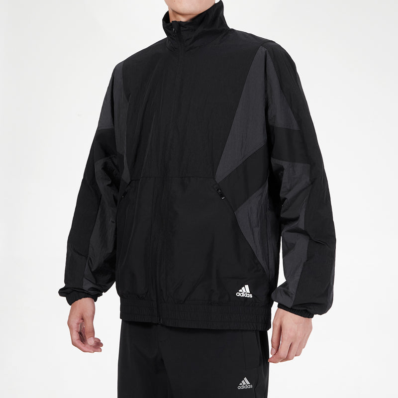 Men's adidas Sports Running Fitness Training Windproof Breathable Jacket Black HE0587