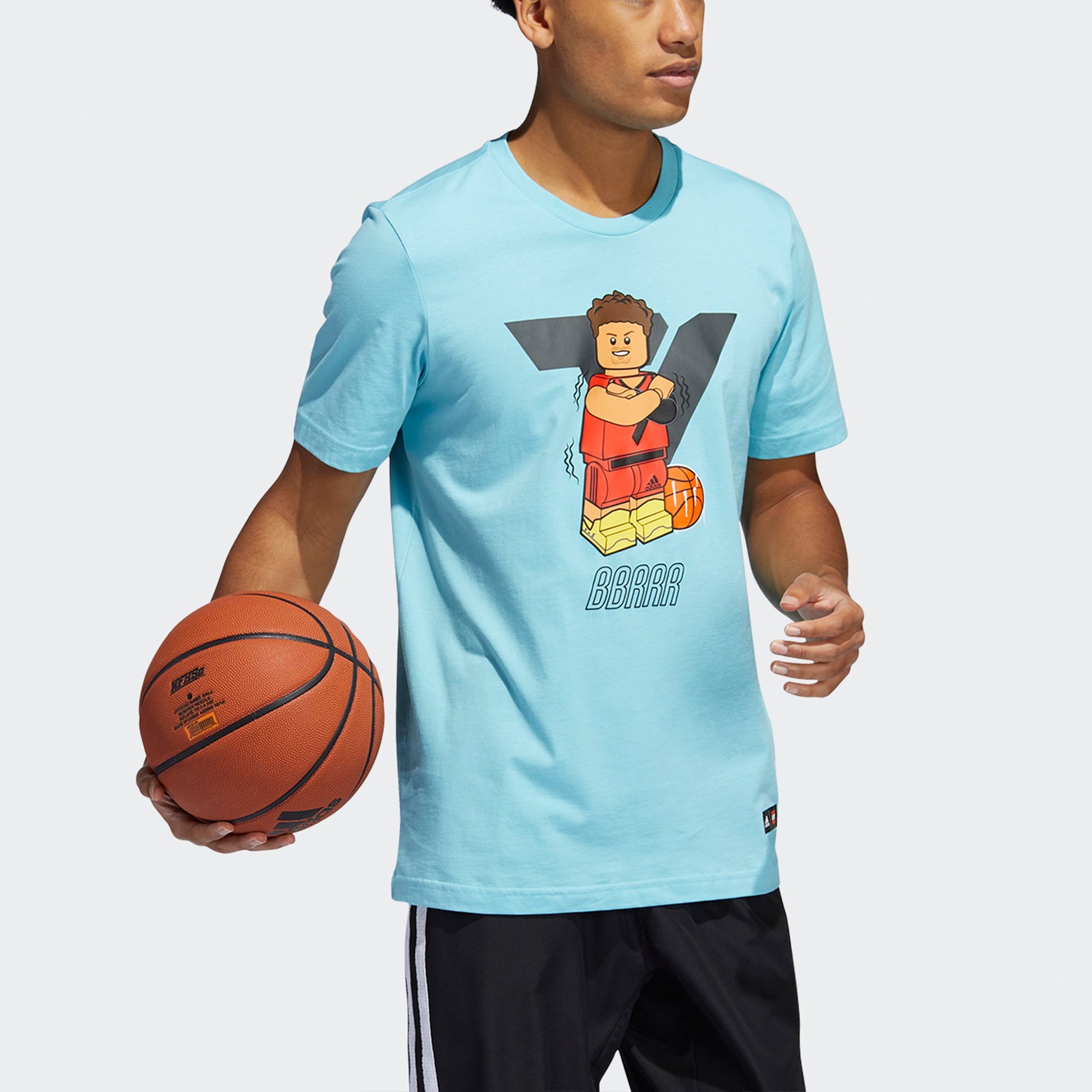 Men's adidas x LEGO Crossover Dame Ss Trey Young Funny Blocks Printing Basketball Sports Short Sleeve Sky Blue T-Shirt GU2717