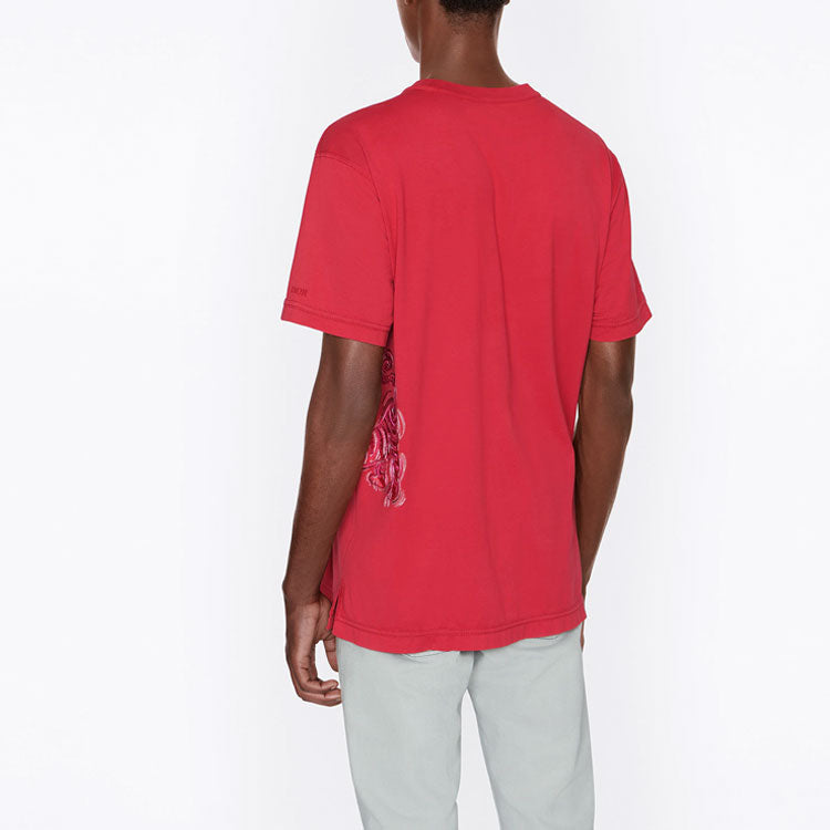 Men's DIOR x Kenny Scharf Crossover SS22 Tiger Embroidered Short Sleeve Red 213J646A0677-C383