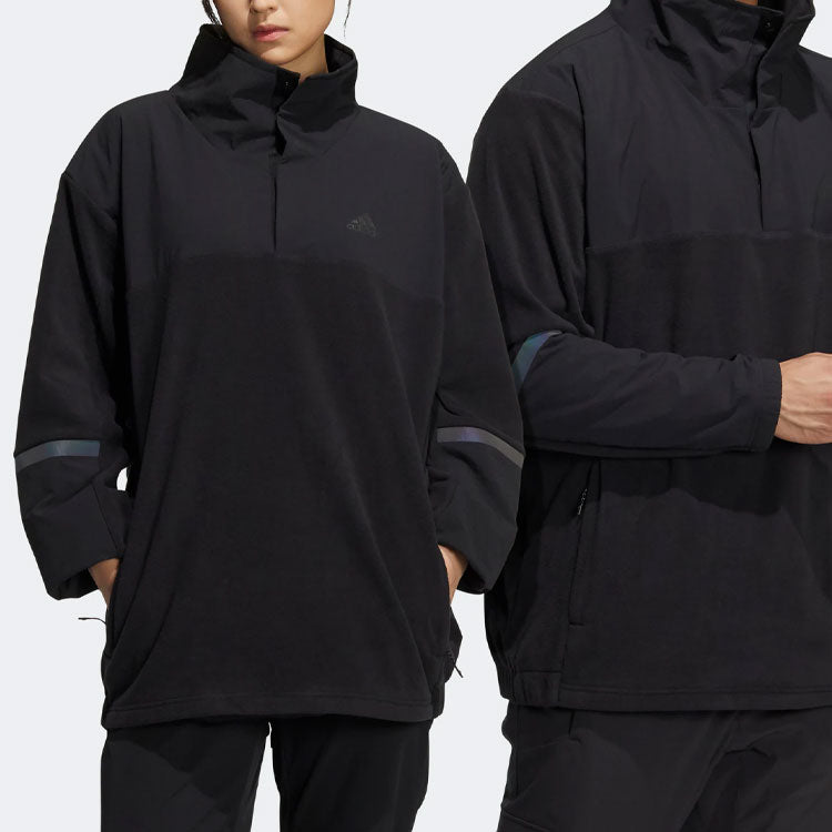 adidas Outdoor Sports Cardigan Round Neck Pullover Couple Style Black HE7371