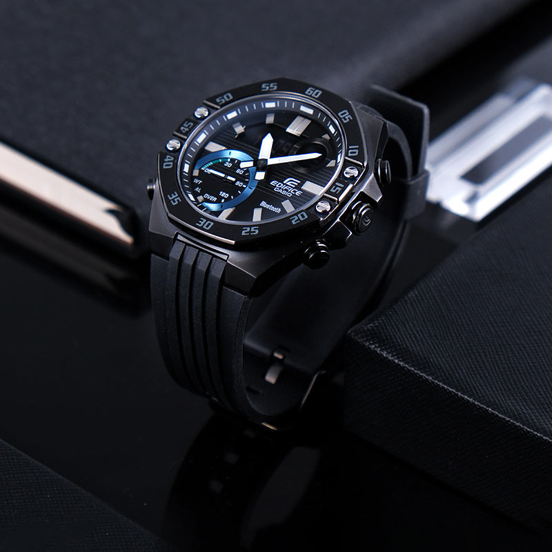 CASIO Bluetooth Waterproof EDIFICE Sports Sapphire Crystal Quartz Solar Powered Mens Black Analog/Digital Combo ECB-10YPB-1APR