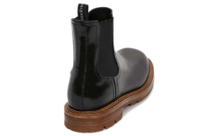 Alexander McQueen Shiny Leather Chelsea Boots 'Black Brown' 683568WHZ8C1452