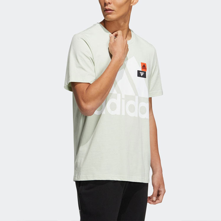 adidas Logo Printing Round Neck Short Sleeve Green T-Shirt HN9046