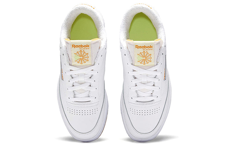 Reebok Club C 85 Stylish Low Top Casual Skate Shoes White Yellow FX1469