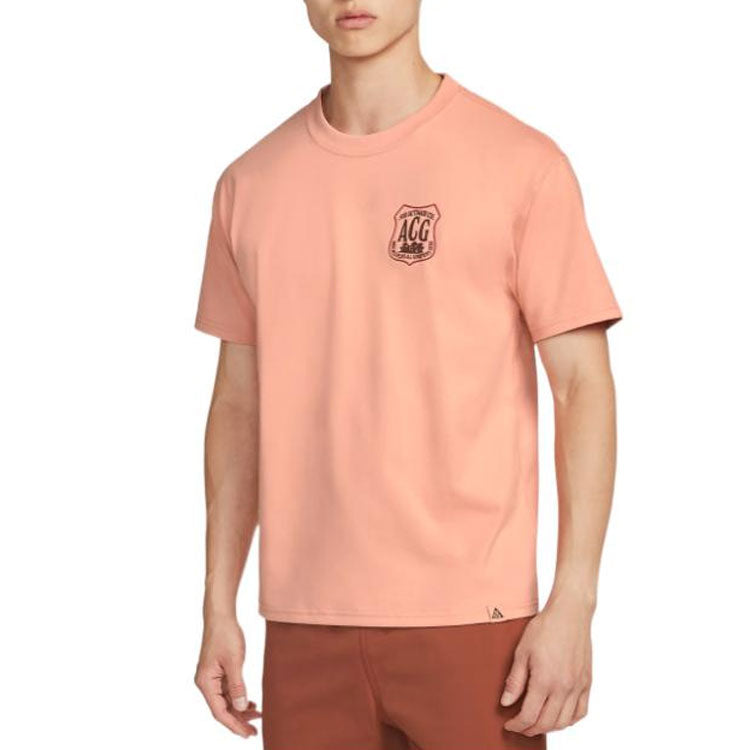 Men's Nike ACG Minimalistic Alphabet Logo Printing Casual Round Neck Short Sleeve Pink T-Shirt DR7758-824