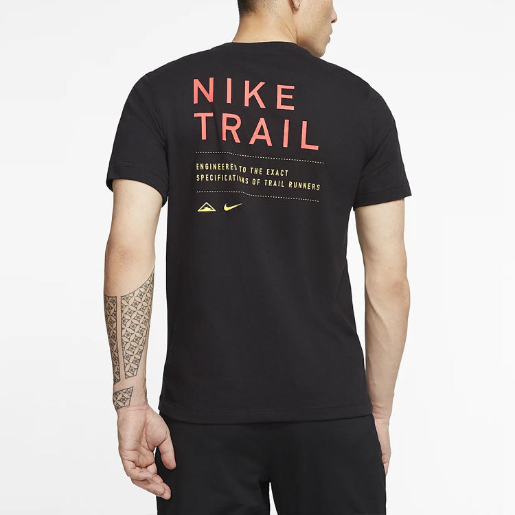 Nike Dri-FIT Trail Logo Printed Sports TEE Men Black CT3858-010