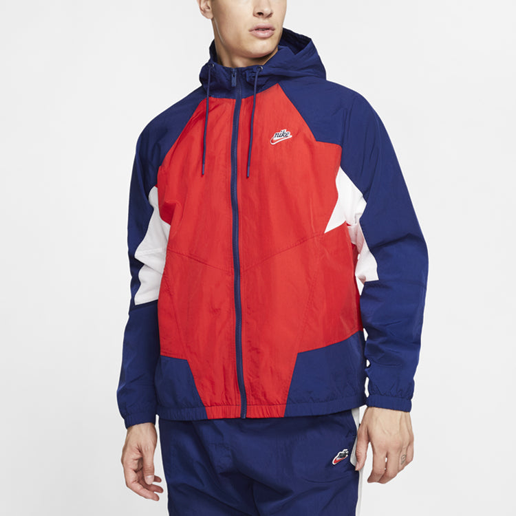Nike Sportswear Heritage Windrunner Splicing hooded Woven Logo Jacket Red Blue Redblue CJ4359-657