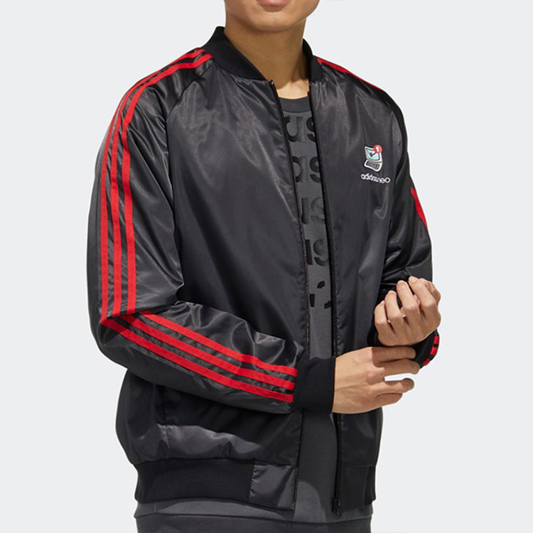 adidas neo M Vlday Jkt Logo Printing Sports Jacket Black FU0219