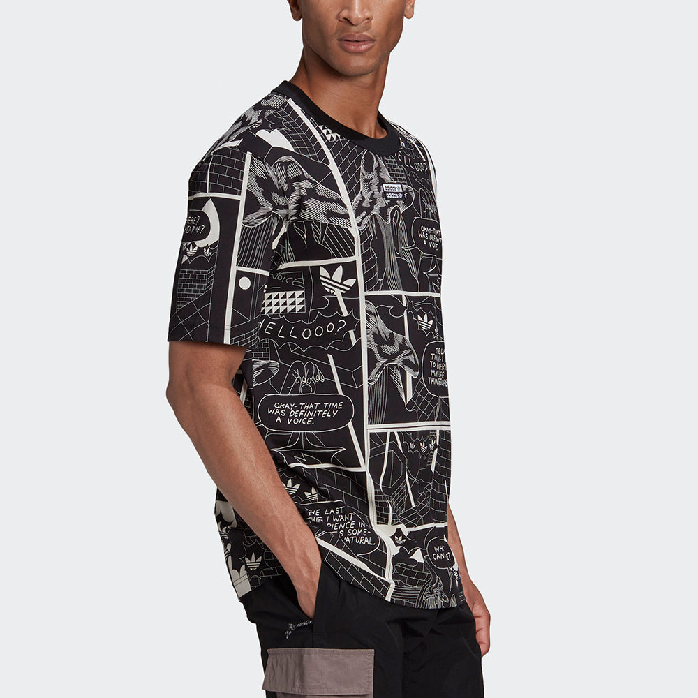 adidas originals Graphic Tee Printing Sports Round Neck Short Sleeve Black GN3346