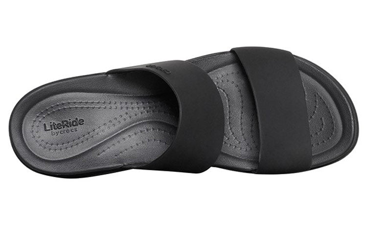 (WMNS) Crocs Brooklyn Double Strap Round Toe Mid Wedges Slides 'Black' 206219-060