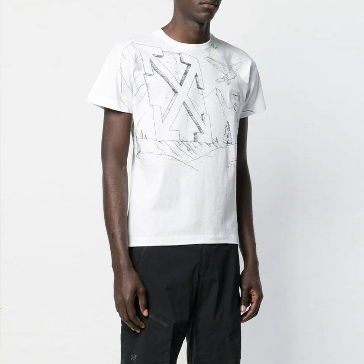 Off-White Diagonal Eagle Printing Short Sleeve White OMAA036S191850100108