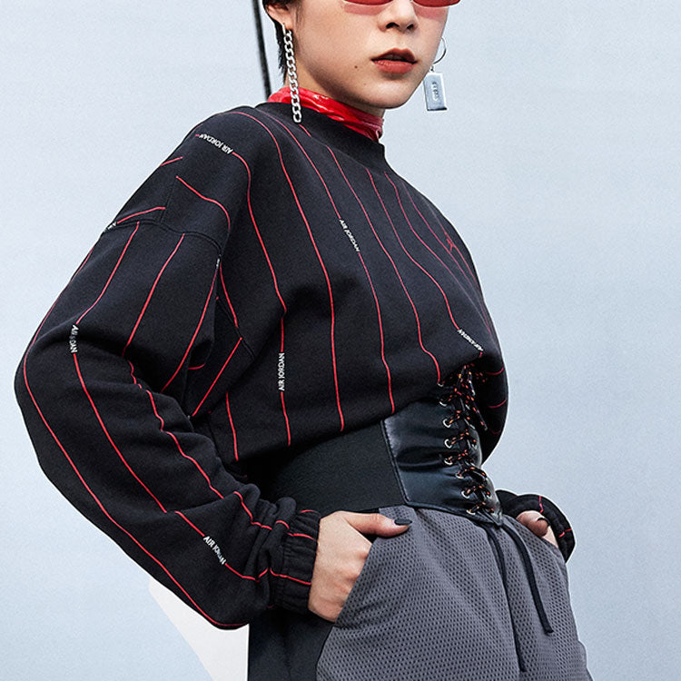 (WMNS) Air Jordan Contrasting Colors Vertical Stripes Round Neck Pullover Long Sleeves Black Hoodie DJ2624-010