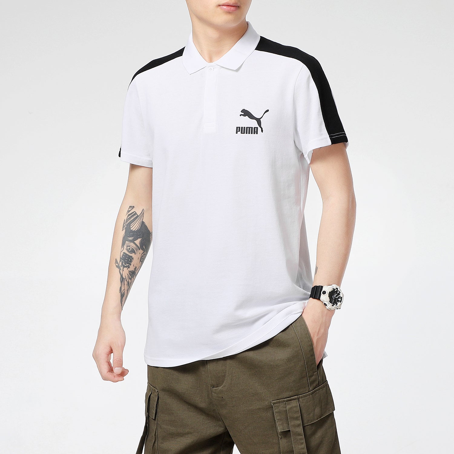PUMA Iconic T7 Polo Shirt 'White Black' 532290-02