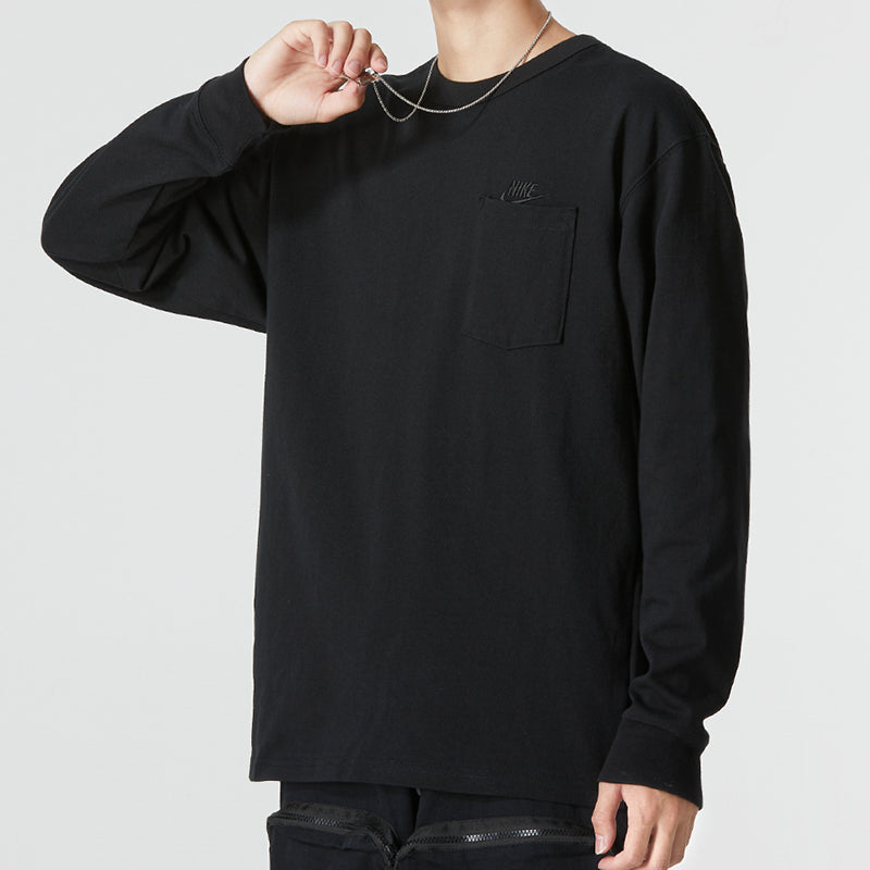 Men's Nike Solid Color Athleisure Casual Sports Round Neck Long Sleeves Black T-Shirt DR7930-010