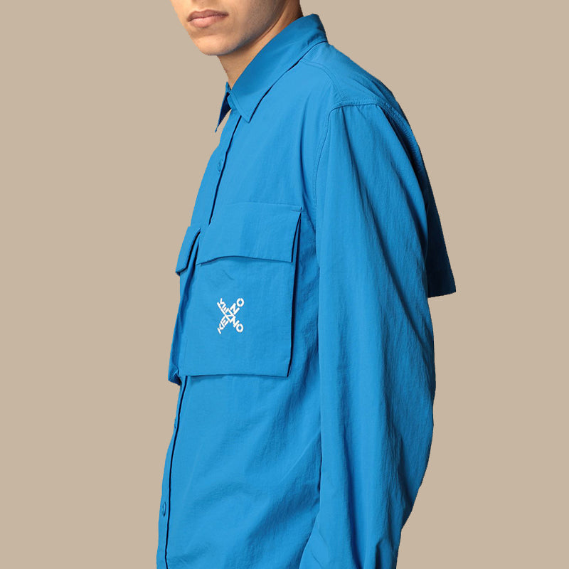Men's KENZO SS21 Little X Long Sleeves Shirt Blue FB55CH5209CO-69