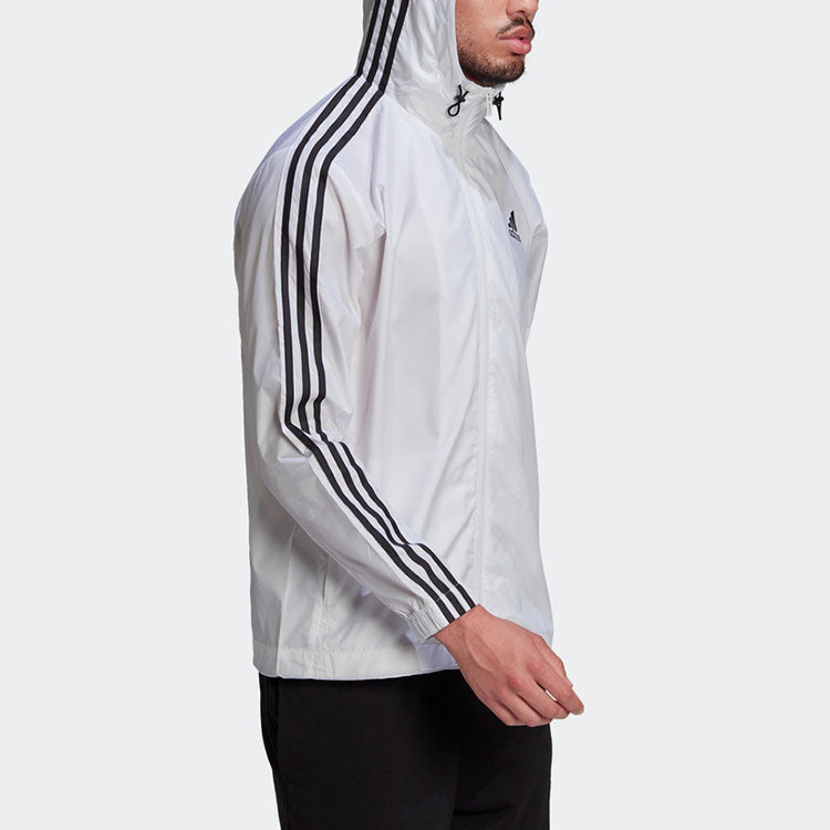 adidas Stripe Logo Micro Mark Printing Sports Training Hooded Jacket White HE4320