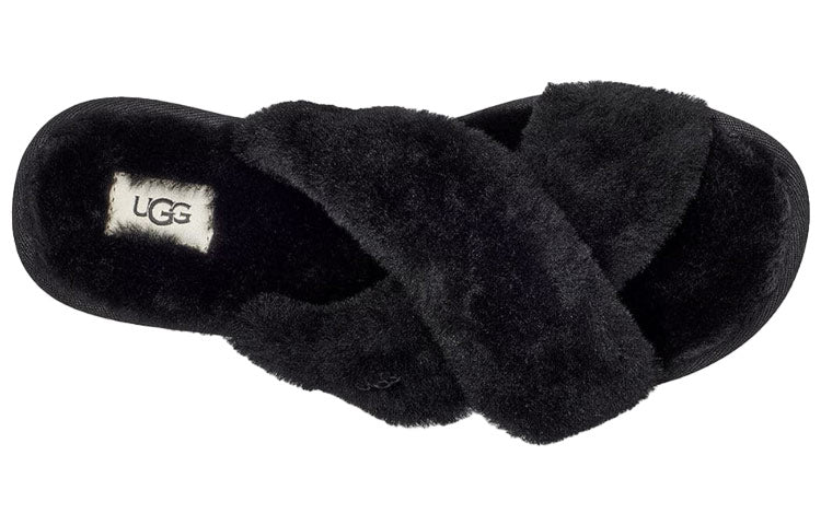 (WMNS) UGG Fuzzette Black Slippers 1107955-BLK