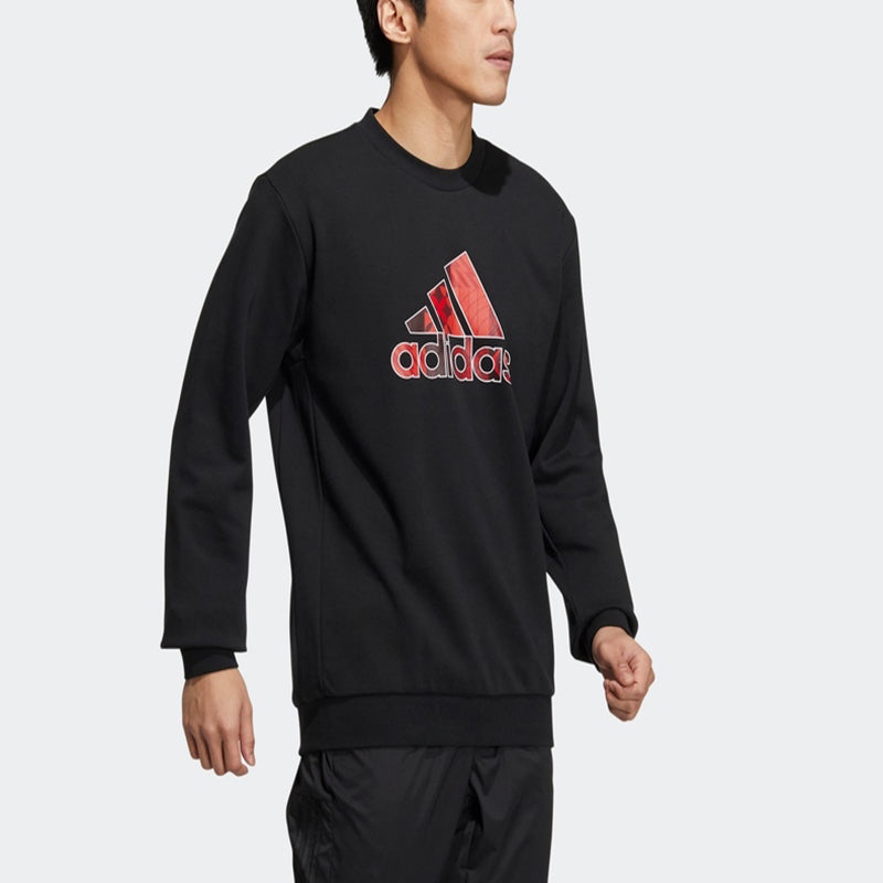Men's adidas Cny Gfx Crew1 Limited Logo Printing Sports Round Neck Pullover Black HI3287