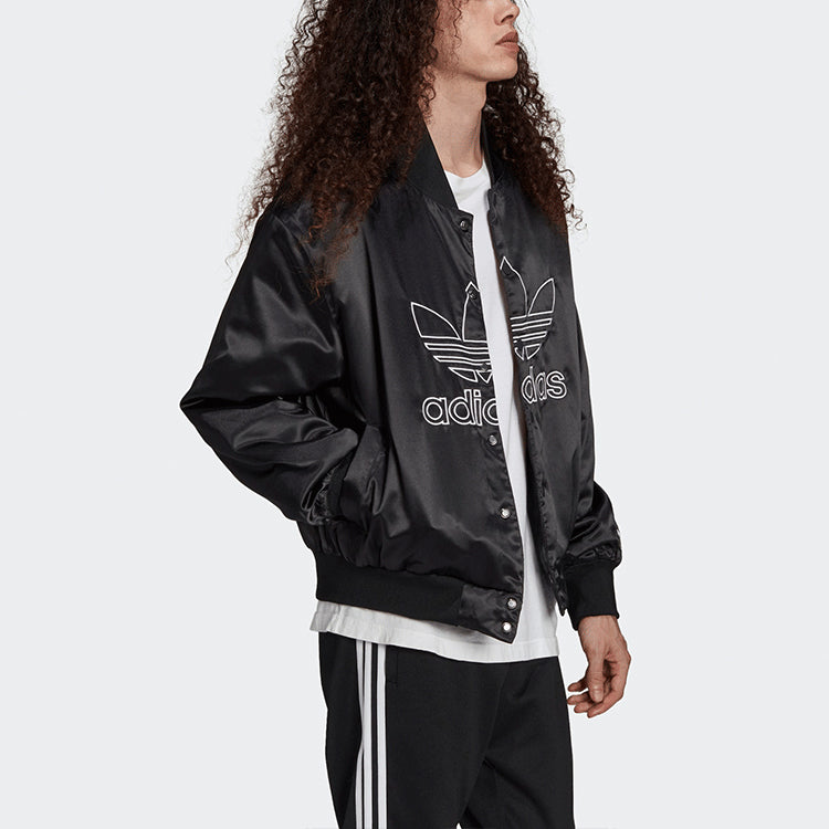 Men's adidas originals Large Logo Embroidered Satin Sports Jacket Autumn Black H09165