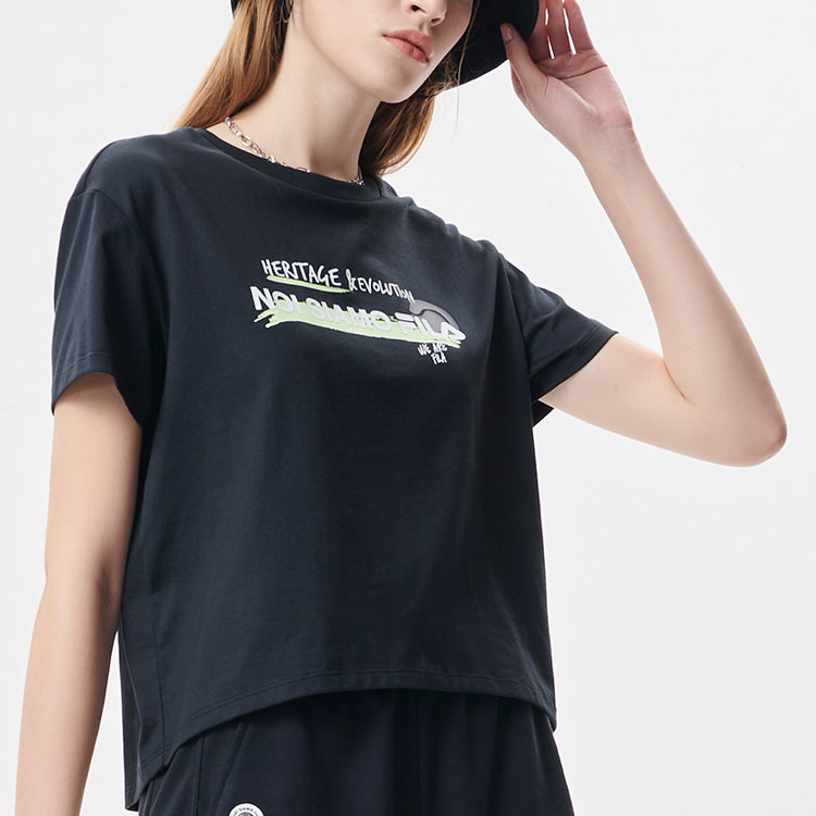 FILA FUSION Loose Sports Printing Knit Short Sleeve Black T11W131104F-BK