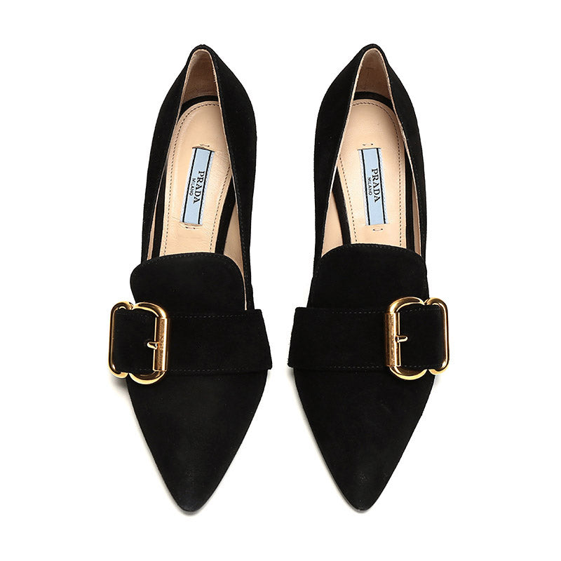 (WMNS) PRADA Fringed Buckle Suede Pointy Pumps 'Black' 1S773L_008_F0002_F_085
