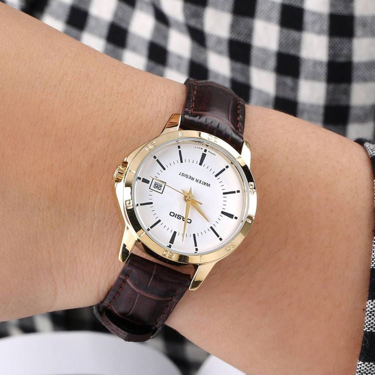 CASIO Quartz Waterproof Brown Analog LTP-V004GL-7AUDF