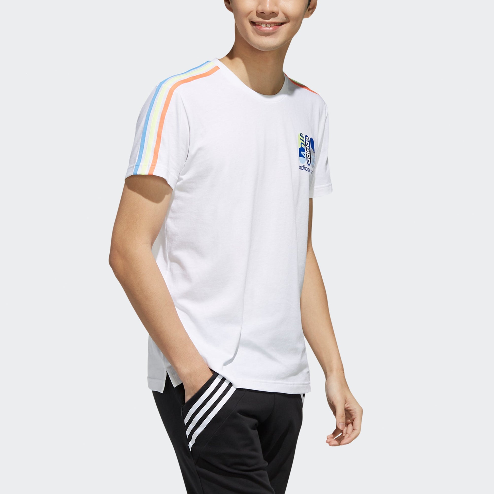 adidas neo M Cs Skt Tee 2 Contrasting Colors Stripe Skateboard Printing Short Sleeve White FL3579