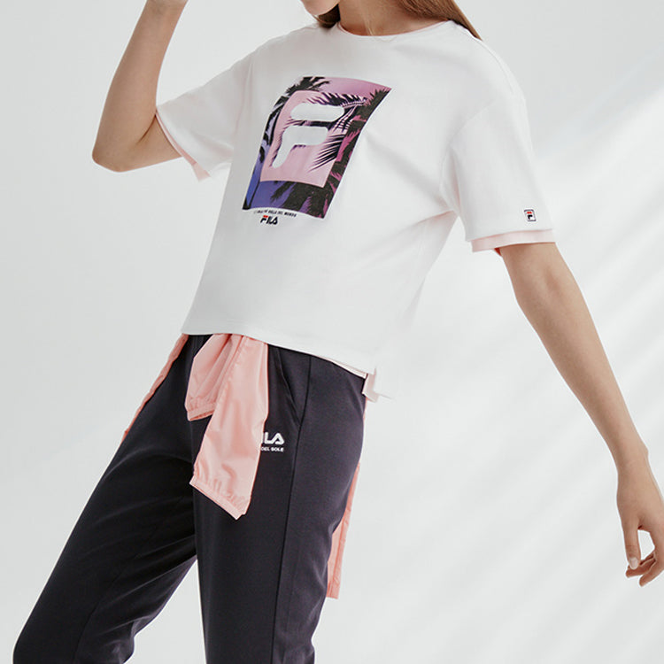 (WMNS) FILA Printing Short Sleeve White T-Shirt F11W028137F-WT