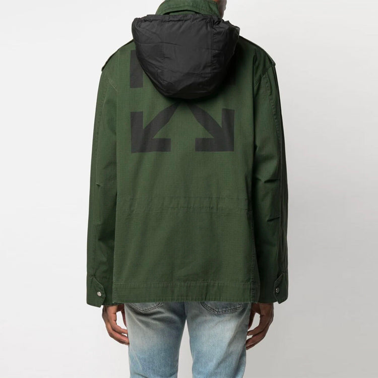 Off-White SS21 Arrows Pattern Zipper Hooded Jacket Ordinary Version Green OMEL020S21FAB0015710