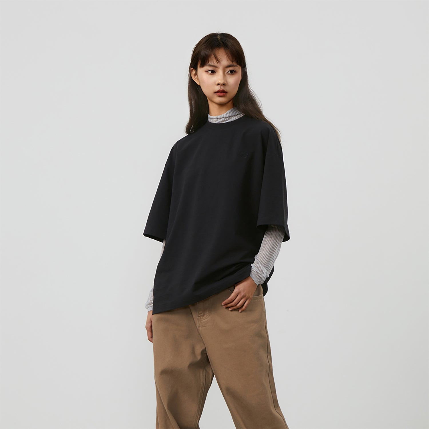 New Balance Linear Heritage Brushed Back Jersey Oversized T-Shirt Asia Sizing 'Black' AMT42335-BK