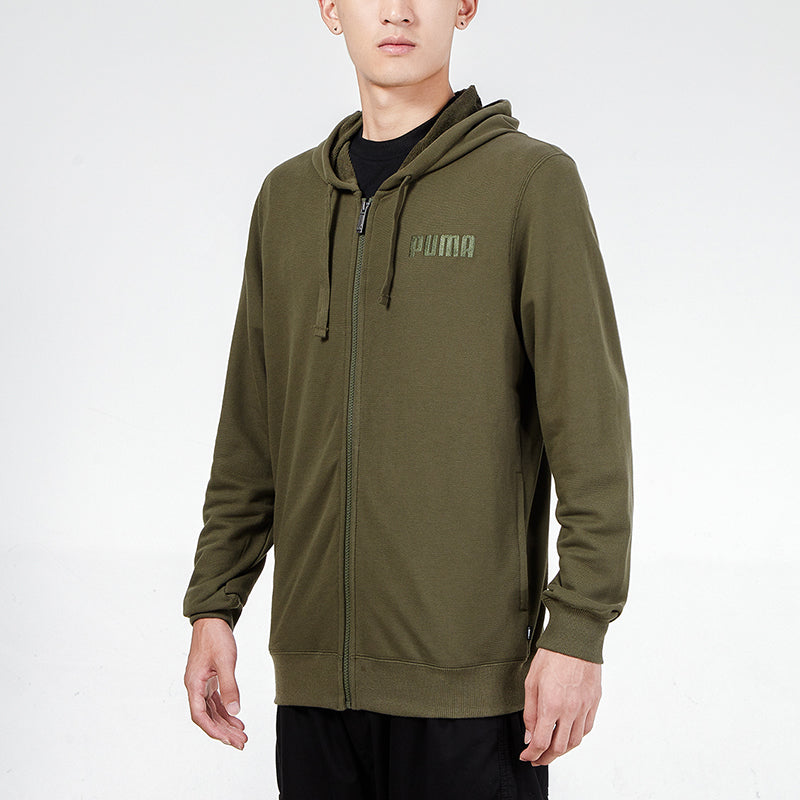PUMA Modern Basics Logo Printing Solid Color Sports Hooded Jacket Green 846411-44
