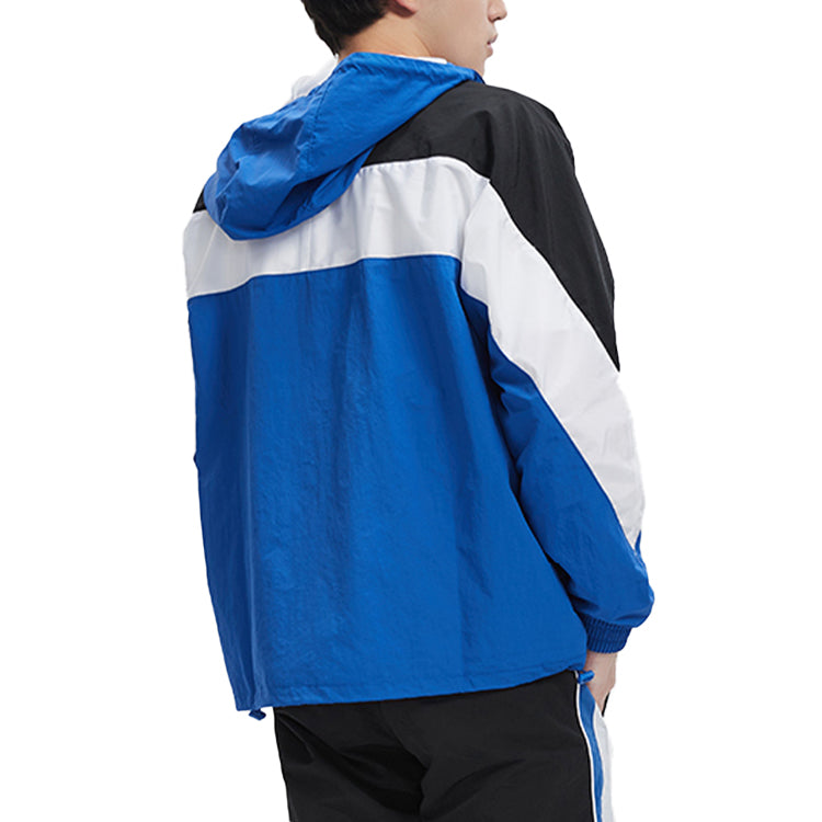 Li-Ning Colorblock hooded Drawstring Loose Jacket Blue AFDQ045-2