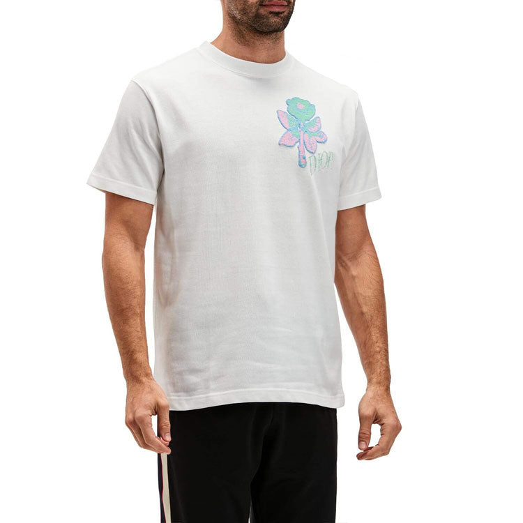 Men's DIOR Rose Embroidered Short Sleeve White 943J605D0554-089