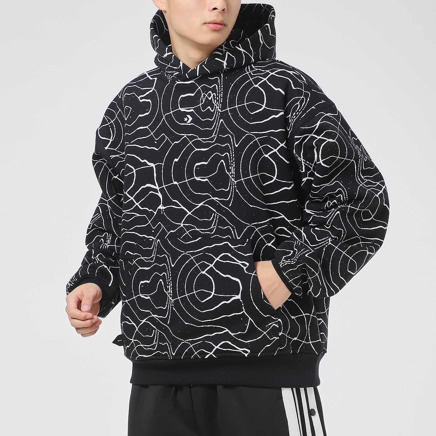 Men's Converse Athleisure Casual Sports Splash Ink Printing Hooded Fleece Lined Pullover Full Print 10022229-A01