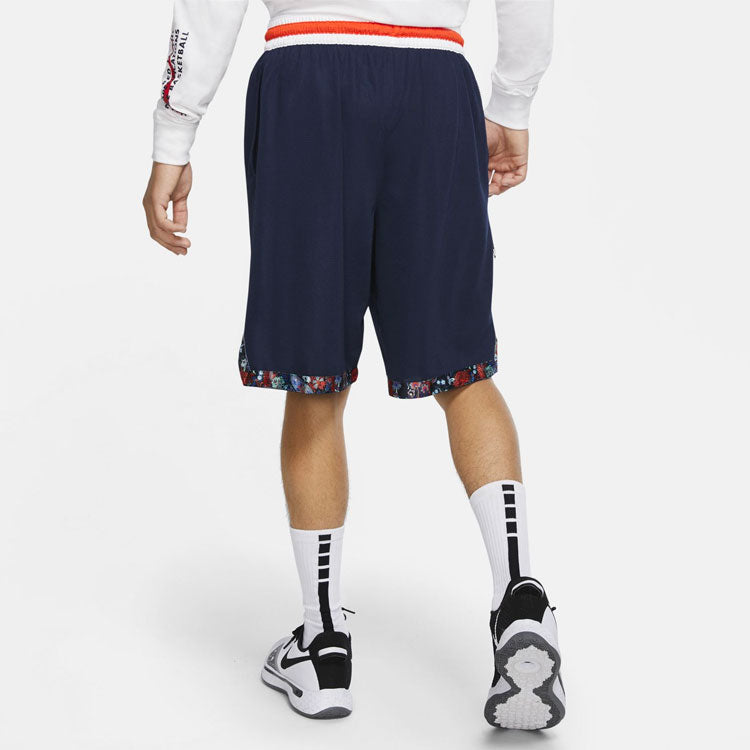 Nike Pattern Printing Colorblock Drawstring Sports Shorts Navy Blue BV9446-420