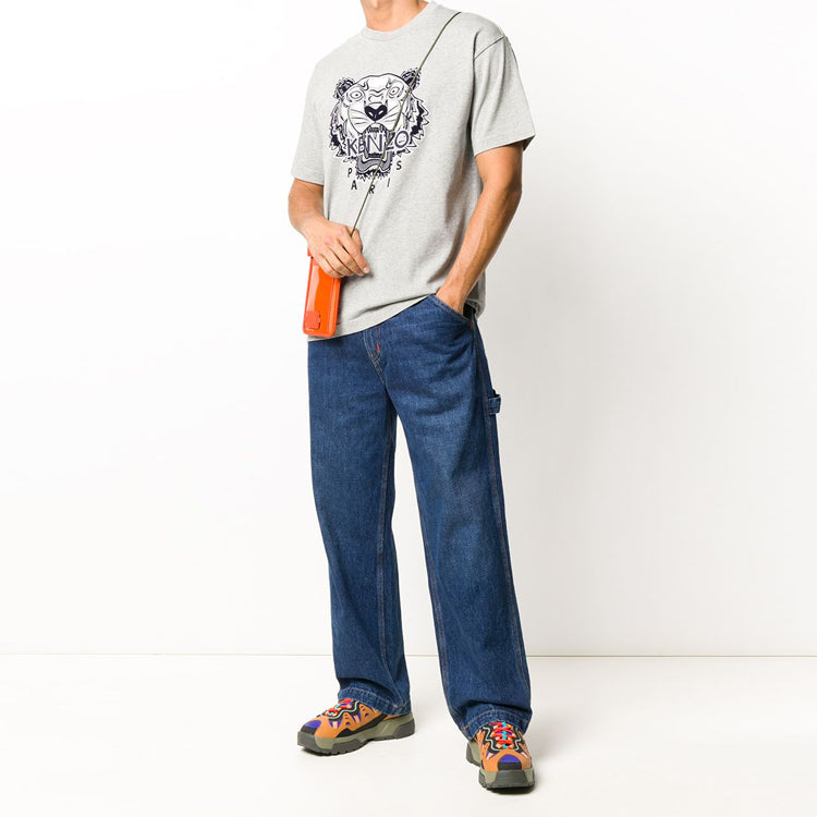 Men's KENZO Tiger Head Embroidered Pattern Loose Short Sleeve Gray FA65TS0654YV-94
