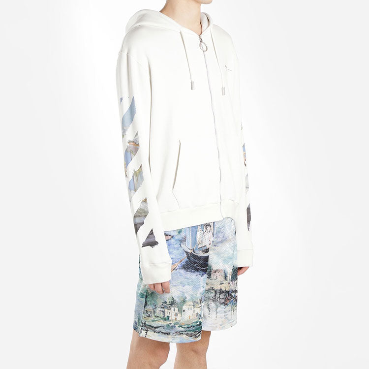 Off-White Printing Arrow Zip-up Hooded Fleece Men White OMBE001R190030120288