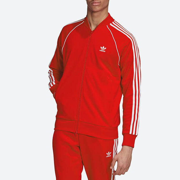 Men's adidas originals Logo Casual Breathable Sports Side Stripe Jacket Red GF0196