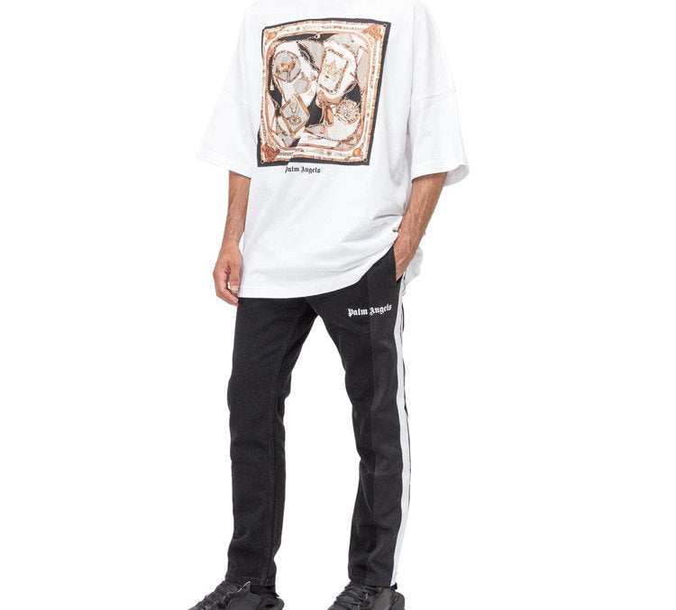 Men's PALM ANGELS Printing Short Sleeve Large Loose White PMAA033F194130280188