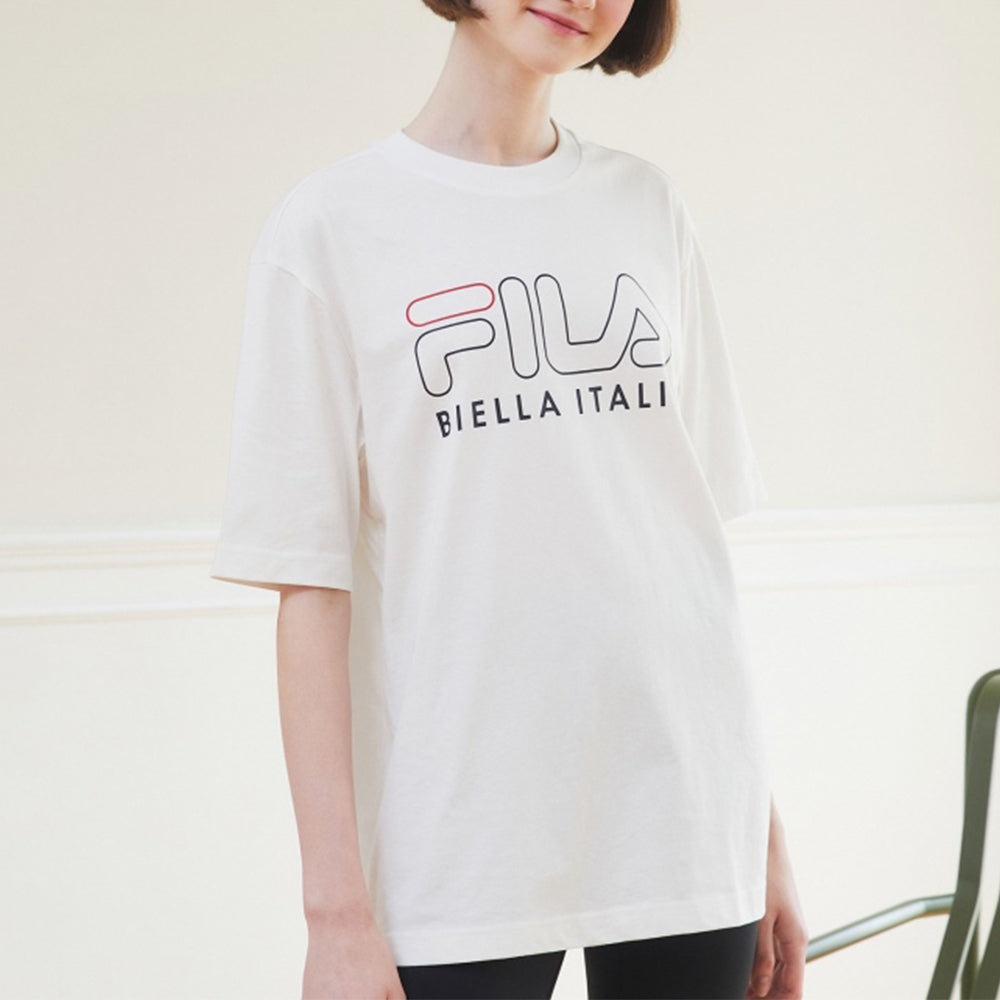FILA Logo Printing Athleisure Casual Sports Round Neck Short Sleeve Couple Style White FS2RSD2101X-OWH