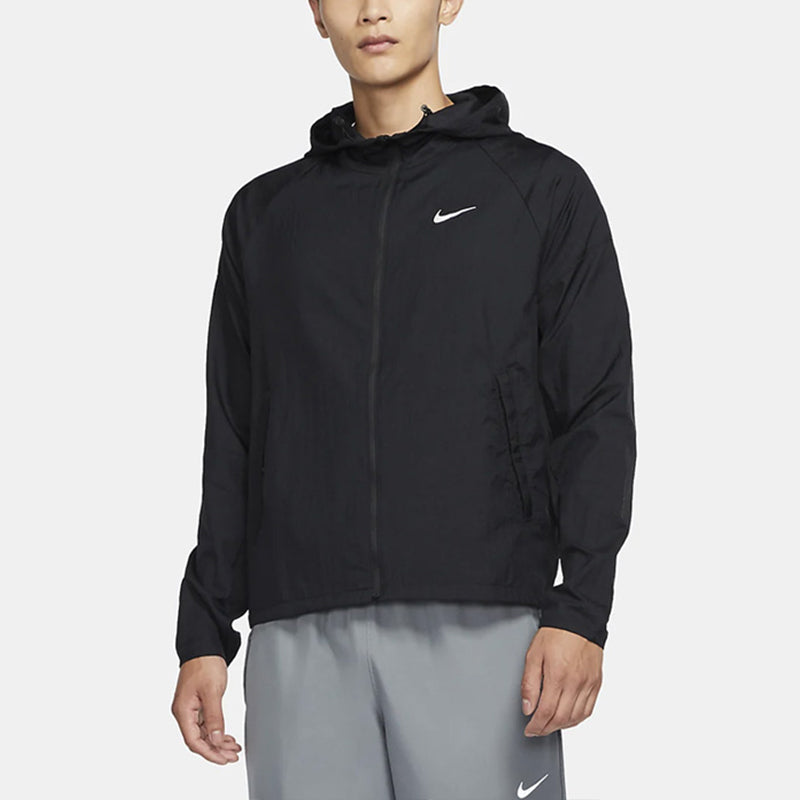 Men's Nike Small Logo Solid Color Hooded Track Jacket Black CU5358-010