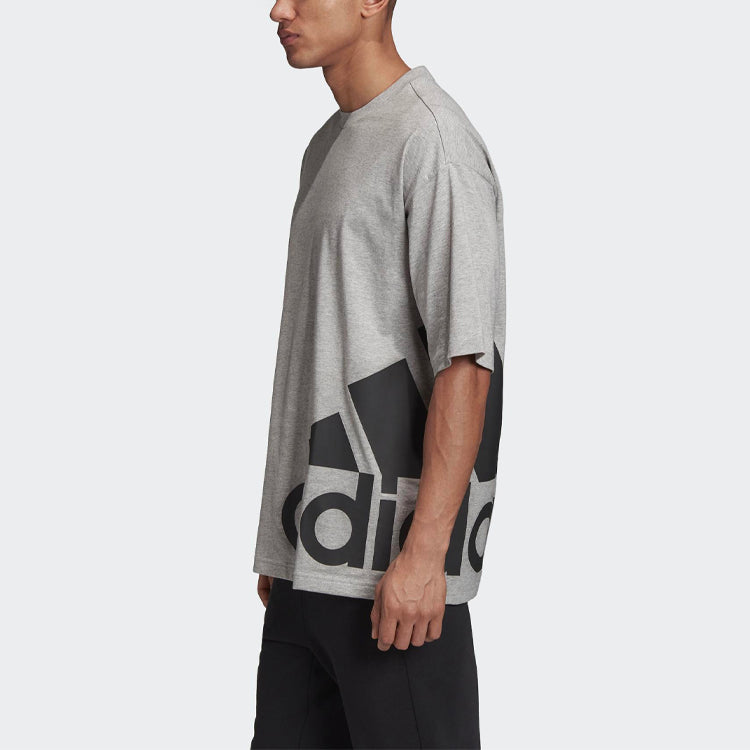 adidas M Mh Boxbos Tee Logo Printing Training Sports Round Neck Short Sleeve Gray GC7289