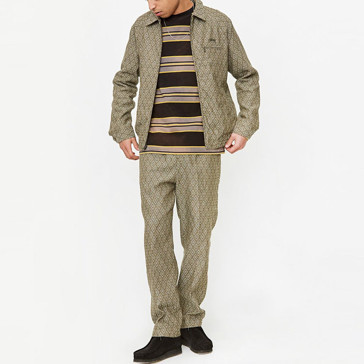 Stussy Bryan Diamond Rhombus Full Print Pattern Unisex Khaki Jacket 115491