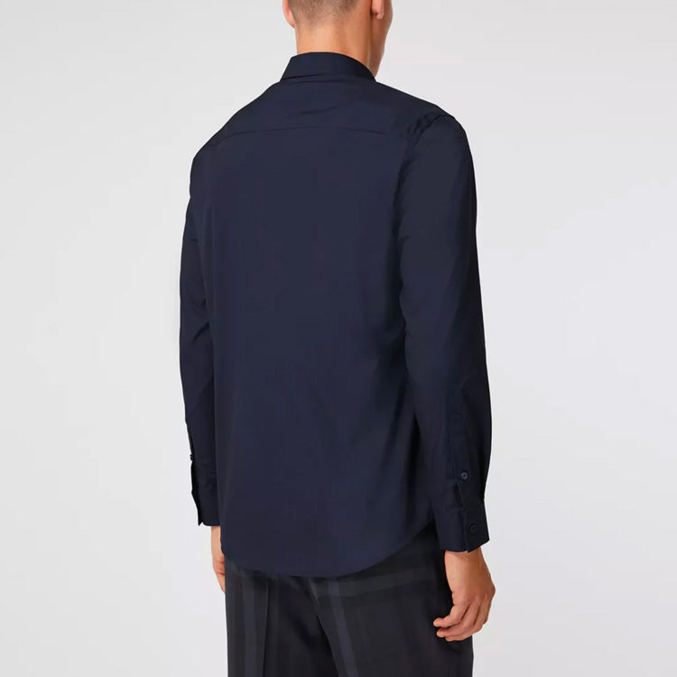 Men's Burberry Monogrom Pattern Elastic Shirt Navy Blue 80367641