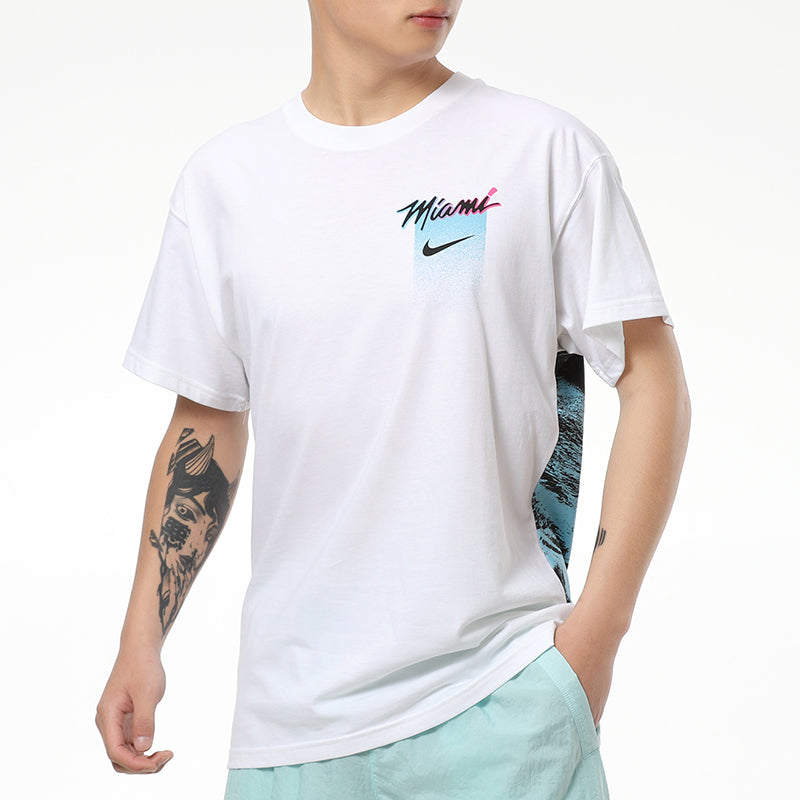 Nike NBA Courtside City Edition Miami Heat Back Printing Sports Short Sleeve White CT9388-100