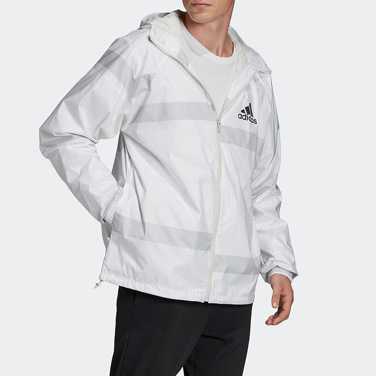 adidas logo Printing Colorblock Casual Hooded Jacket White FI4654